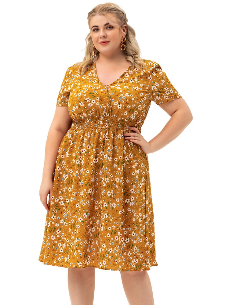 

2022 Summer Womens Clothing Plus Size short sleeve Printed Floral dress Fashion Ladies Elegant bohemia beach Dresses 4XL 5XL 6XL