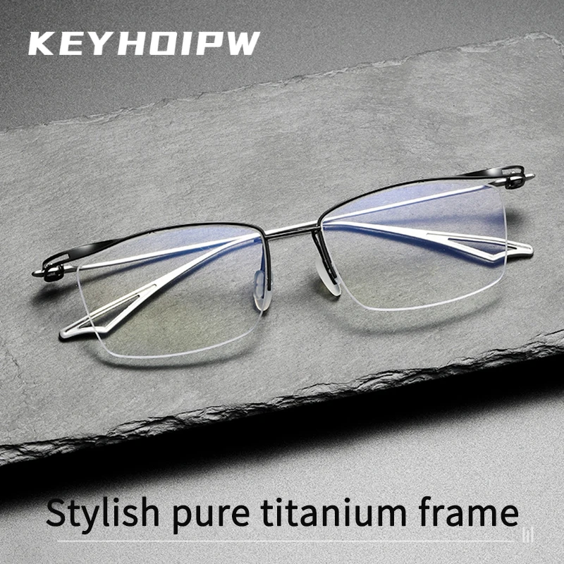 KEYHOIRW Designer Handmade Luxury Myopia Glasses Half-Frame Ultra-Light Titanium Prescription Eyeglass Frames For Men ACT-FOUR