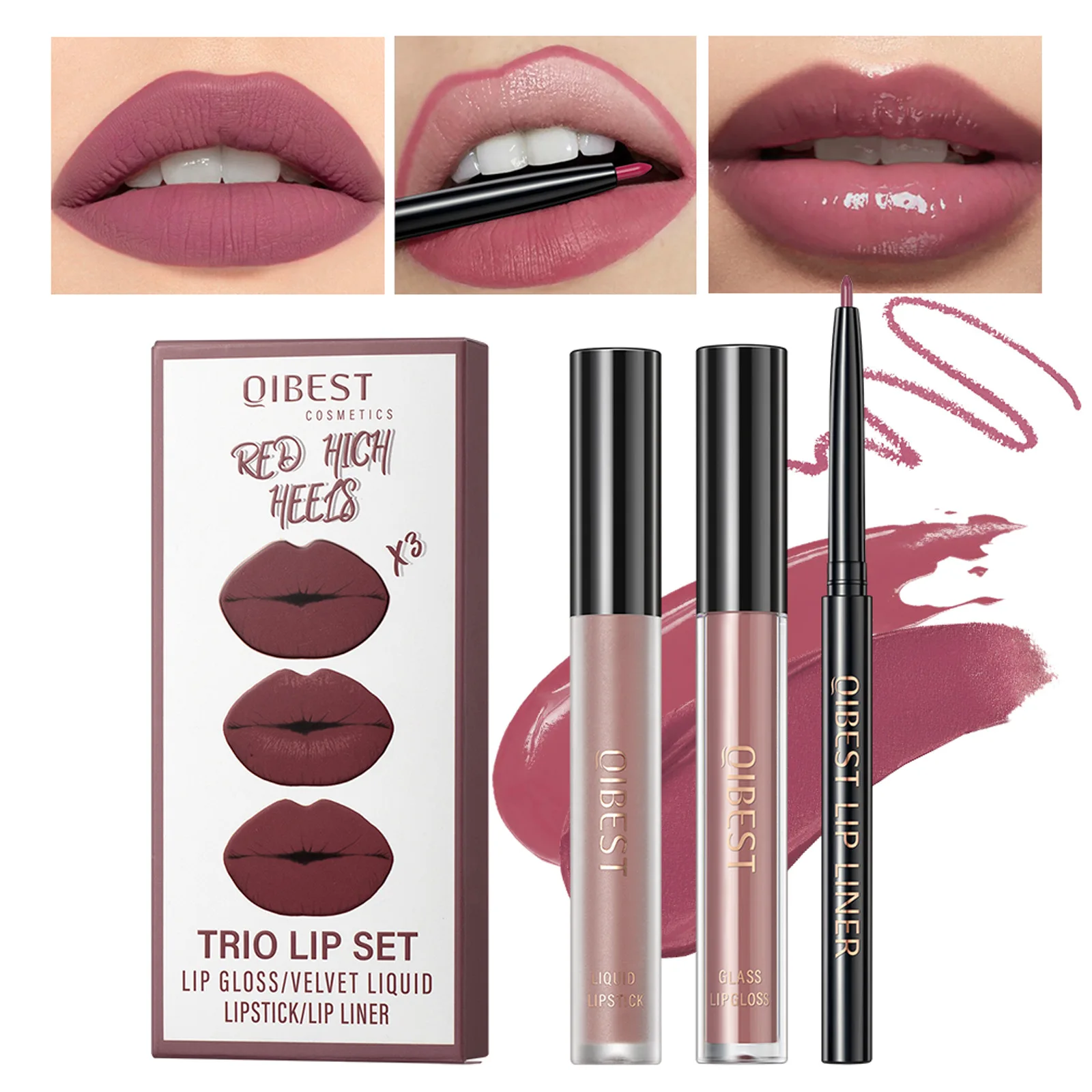 

Non-stick Cup Lasting Lip Glaze Matte Matte Moisturizing Moisturizing Lip Liner Set 3 in 1 Makeup