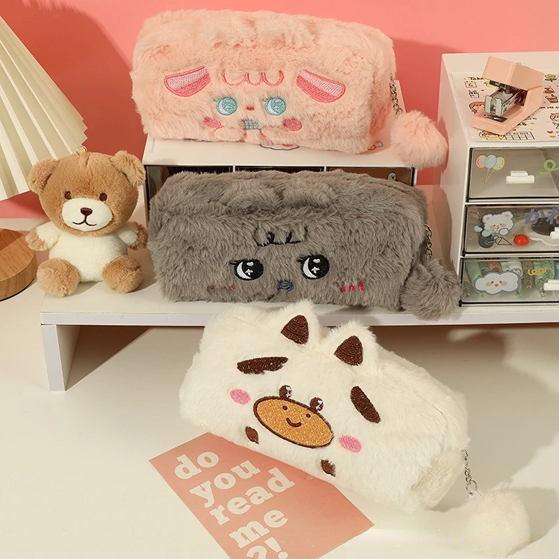 

Kawai Cartoon Plush Cosmetic Bags Lipstick Brushes Makeup Organizer Storage Bags Students Pencil Case Bags Ins Stationery Bags