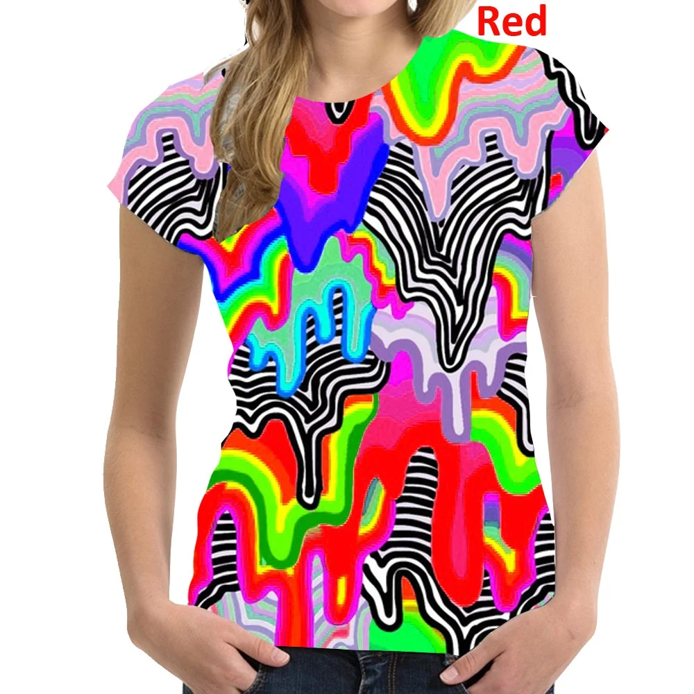 

Women's Clothes 2022 Women's Creative Rainbow Vertigo Pattern Printing O-neck Soft Casual Tee