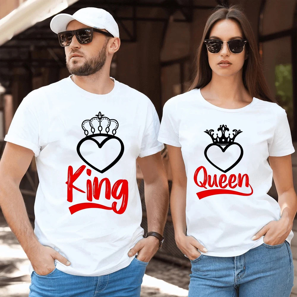 

Женская летняя футболка с надписью Love Heart King Queen