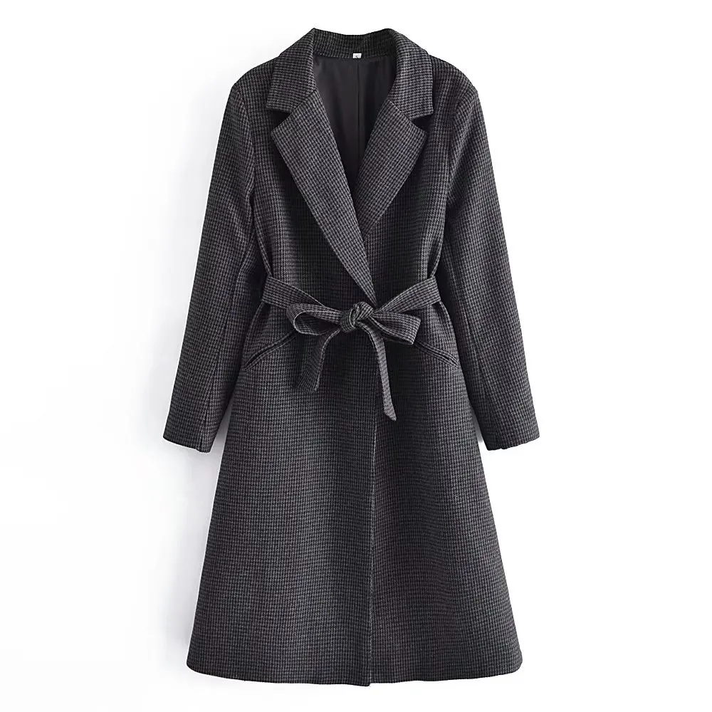 

Women Woolen Coat Winter 2022 New Fashion Long Trench Belted Overcoat Clothing Modern Lady Casual Wears