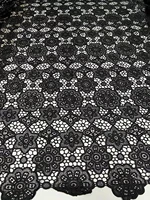 Black Cord Guipure Lace Nigerian Asoebi Bella Rhinestones African Fabric For Evening Dress Sewing Materials