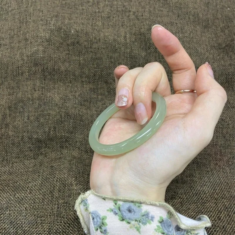 Hetian нефритовый браслет Синьцзян натуральный маленький тонкий круглый стержень