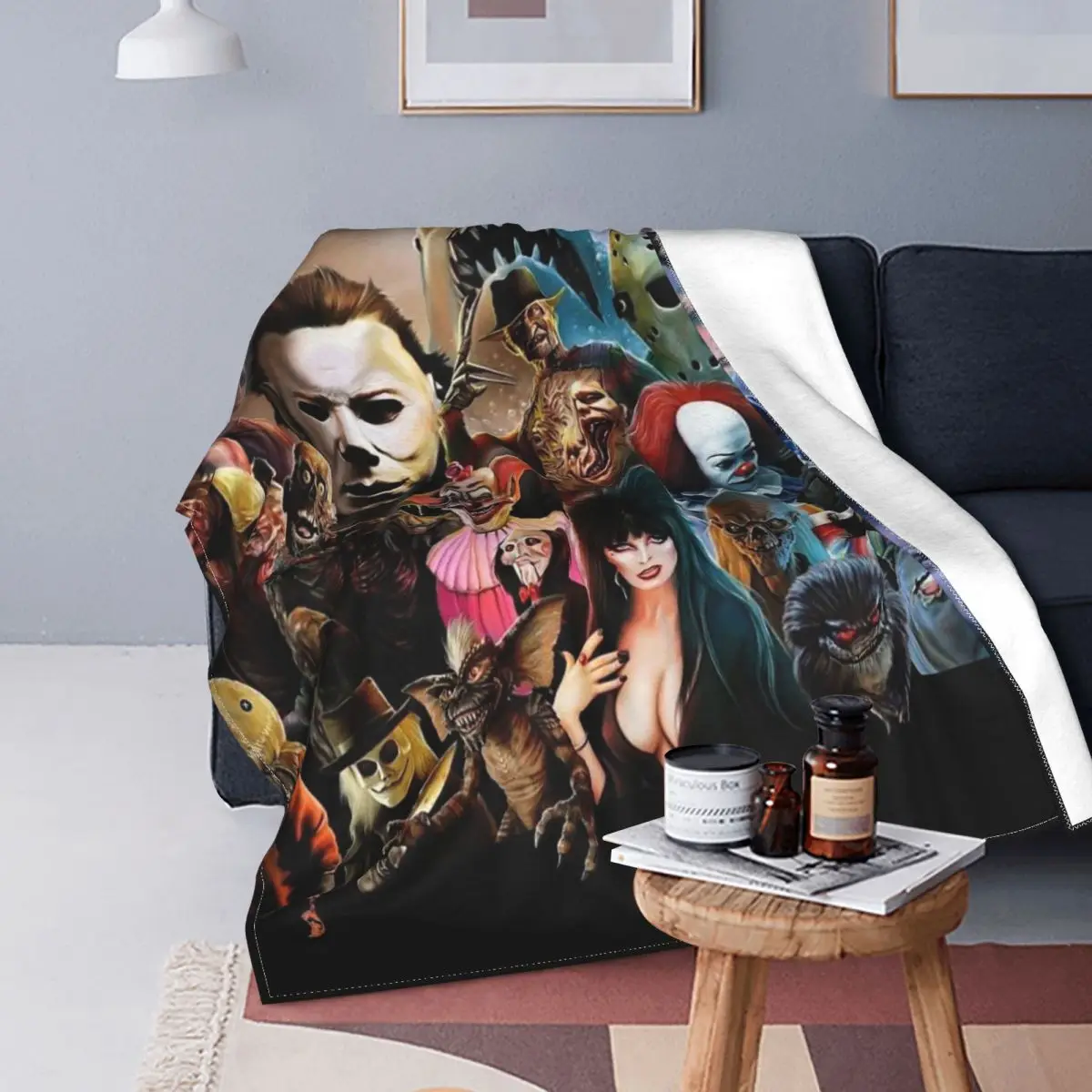 

Horror Movie Blanket Fleece Printed Slasher Halloween Stephen King's It Multi-function Warm Throw Blanket for Bedding Outdoor