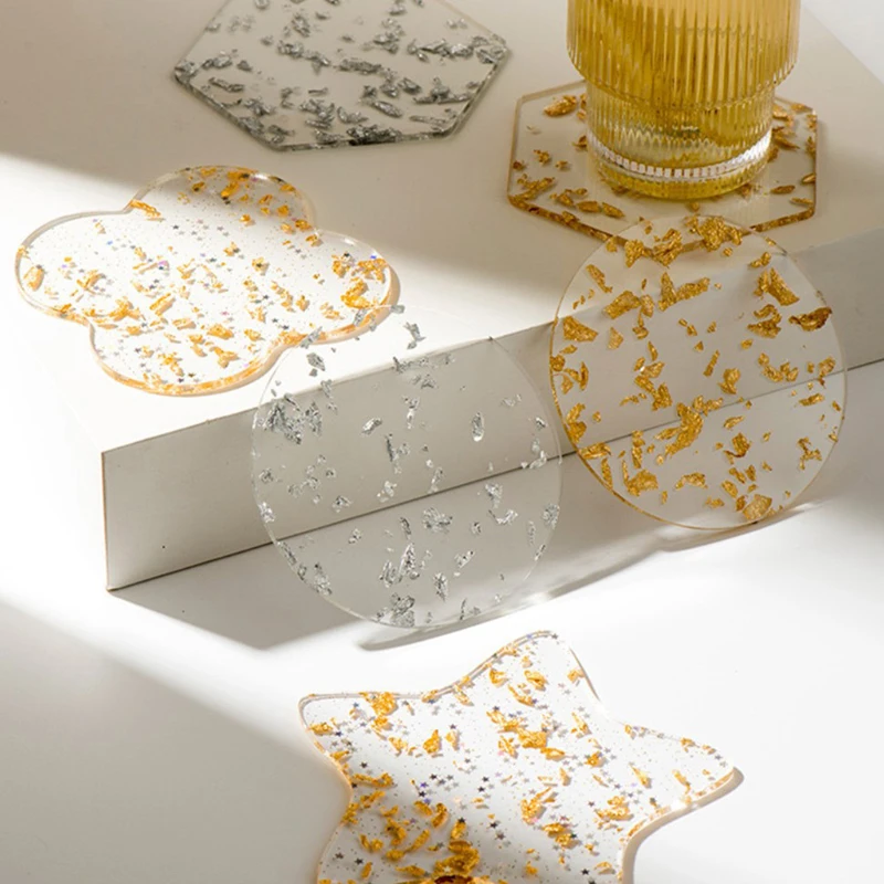 

1pc Acrylic Gold Foil Coaster Heat Insulation Mat Anti-skid Cup Mat Table Decorative