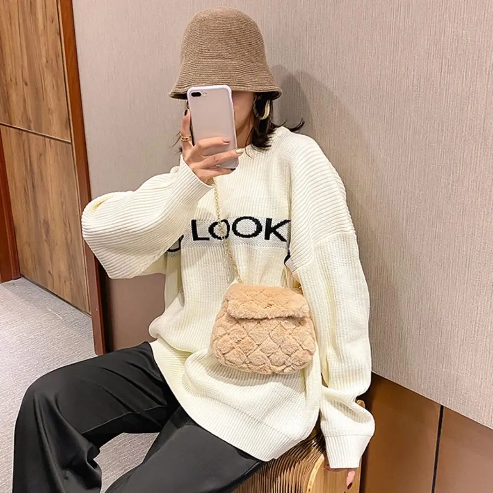 Темпераментная решетчатая плюшевая сумка на плечо в корейском стиле форме