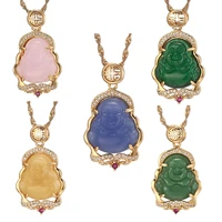 buddha maitreya pendant necklaces women pink white green yellow amulet chinese charms jewelry style christmas gift