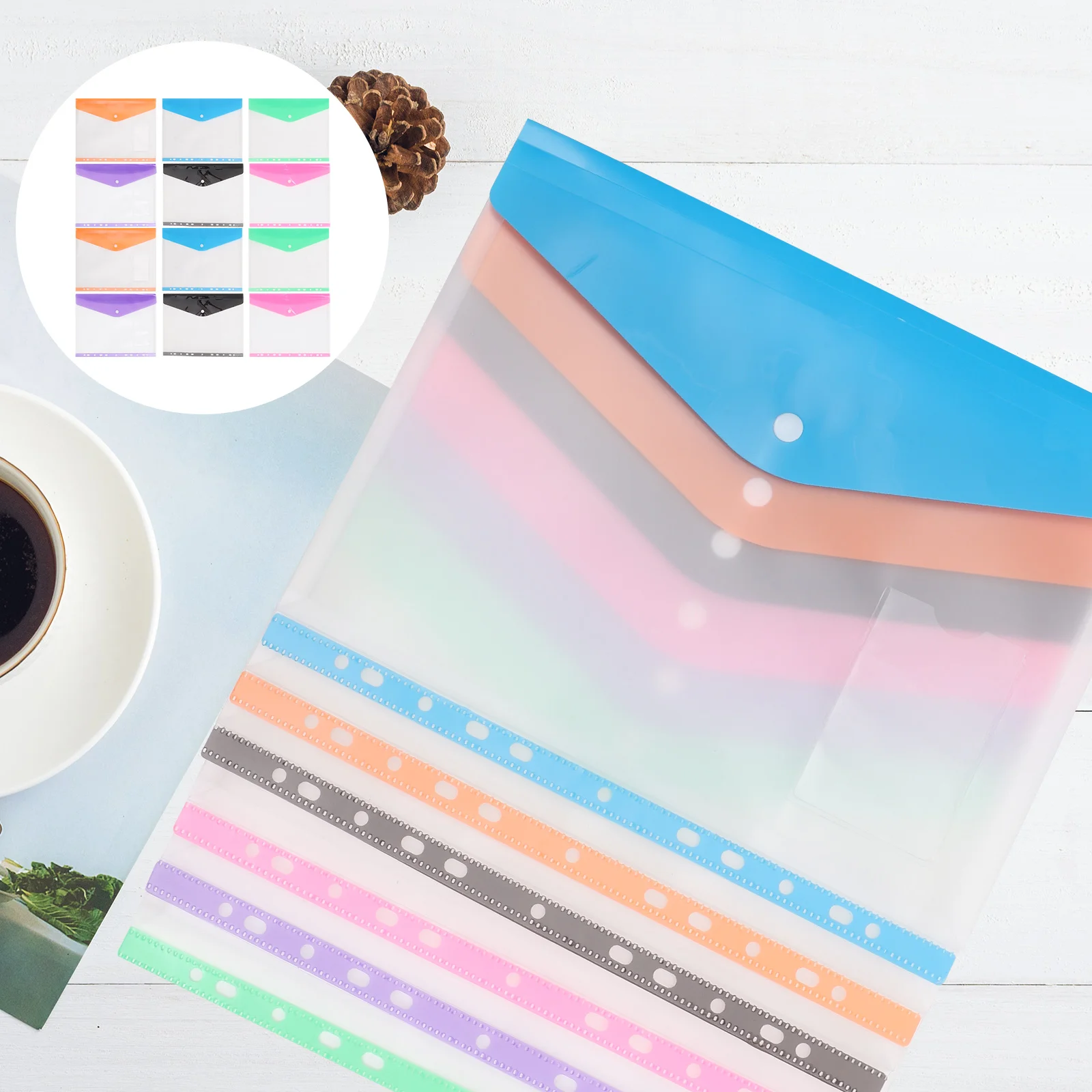 

File Holders Loose-leaf Pouches Binder Snap Button Bag Pockets Folders Storage Bags Clips