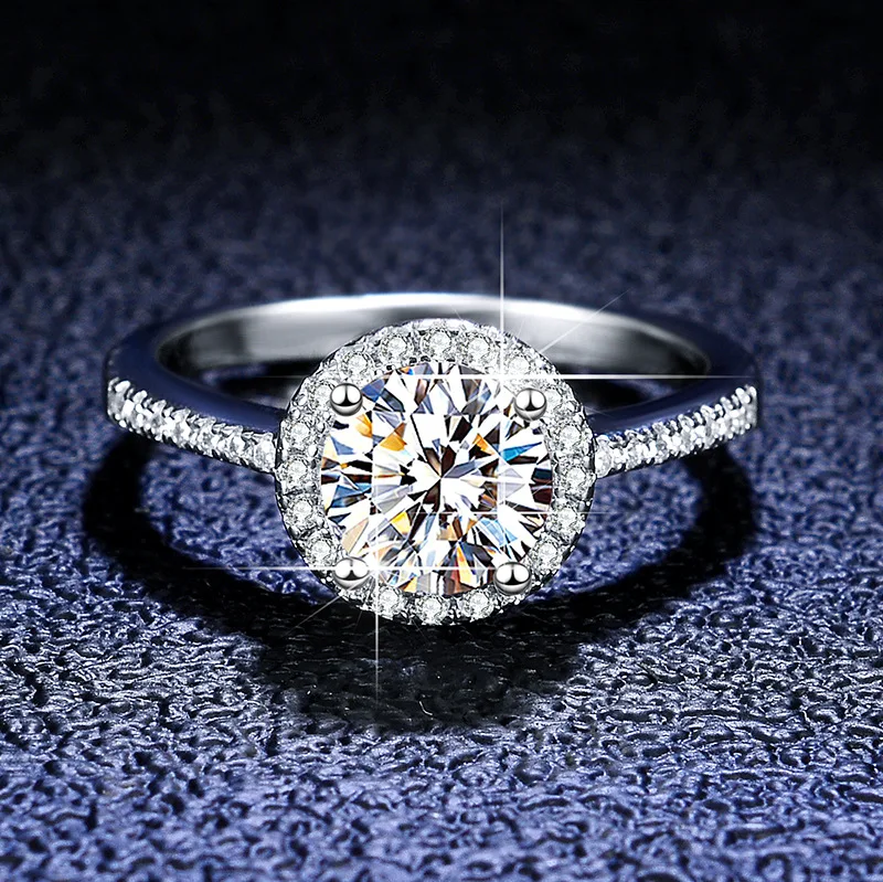 

100% GRA Moissanite Engagement Rings Womens Real Sterling Silver 2 Ct Round Brilliant Diamond Halo Wedding Rings Fine Jewelry