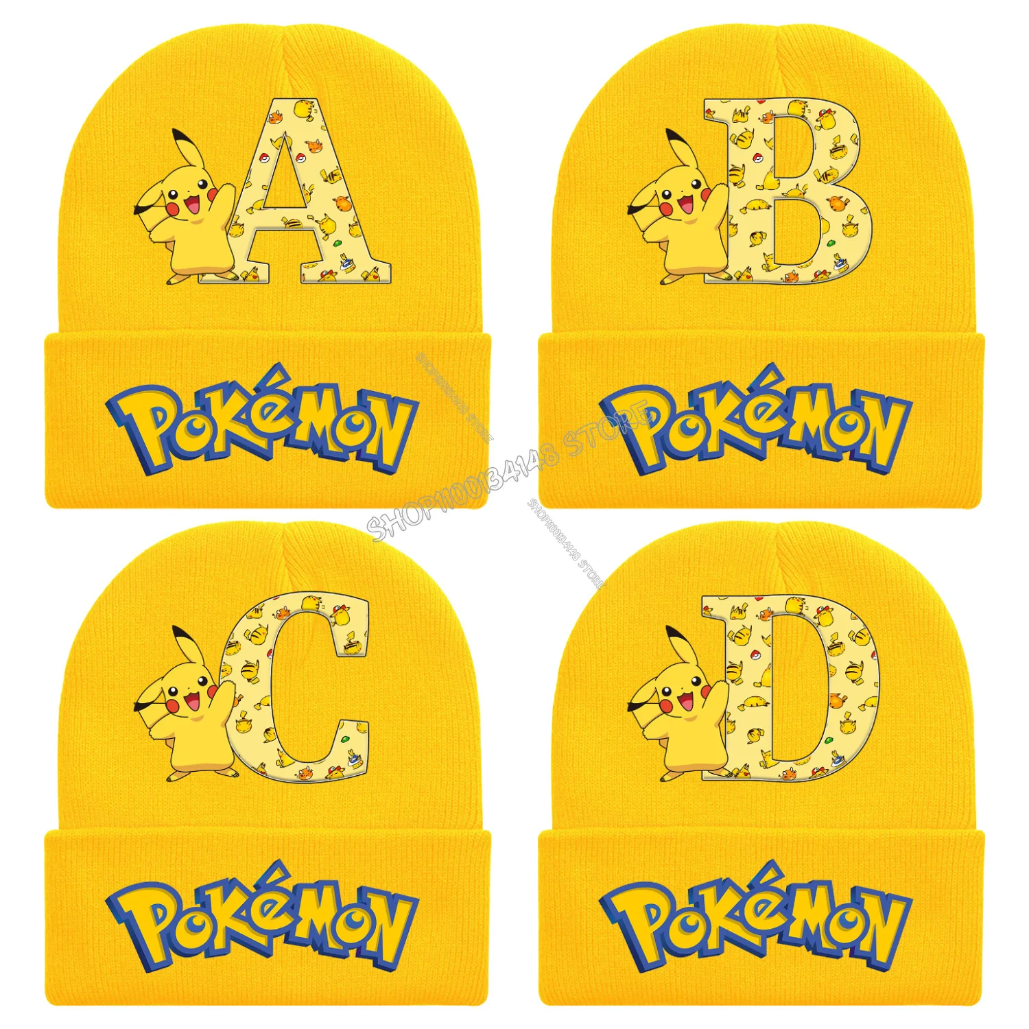 Pokemon Pikachu Knitted Hat for Children A-z Letter Cartoon Beanies Cap Winter Kids Street Hats Outdoor Warm Gift