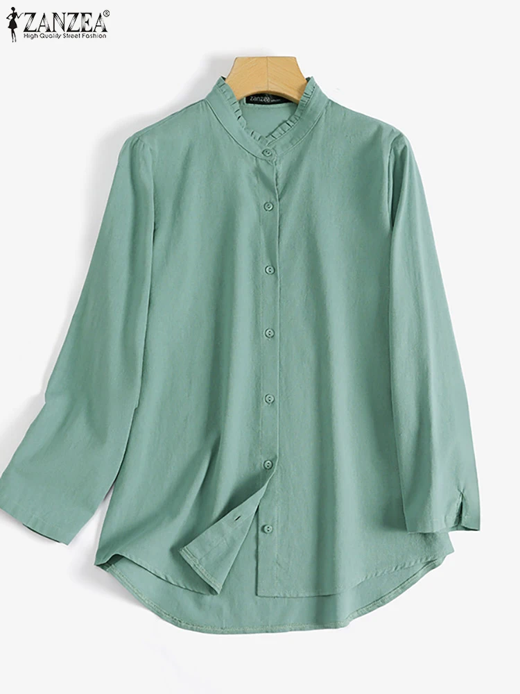 

ZANZEA Women Vintage Long Sleeve Buttons Down Shirt Autumn Blouse Loose Cotton Blusas Oversize Female Casual Ruffles Tunic Tops