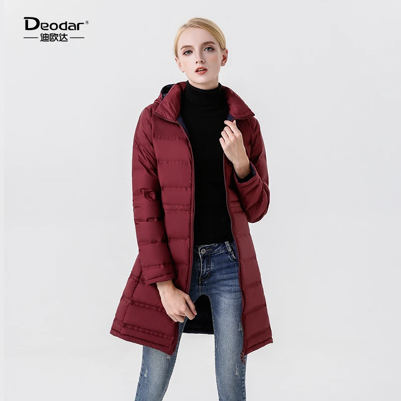 DEODAR Winter Long 90% White Goose Down Coat Casual Section Hooded Warm Puffer Jacket Women Windproof Outerwear for Qffice Lady