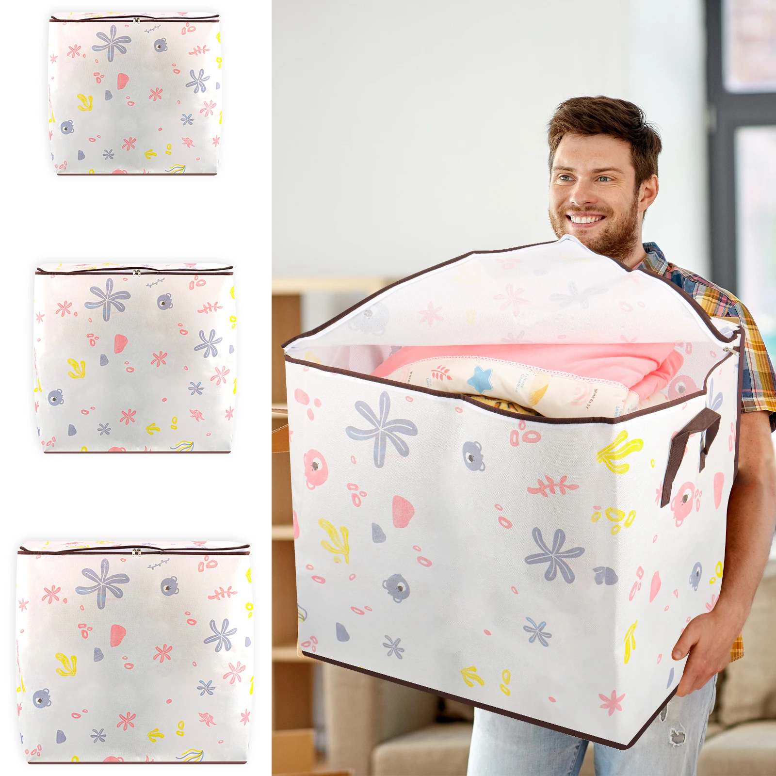 

3Pcs Large Storage Bags Foldable Large Capacity Quilt Storage Bag with Zips Waterproof Breathable Storage Bags Multipurpose