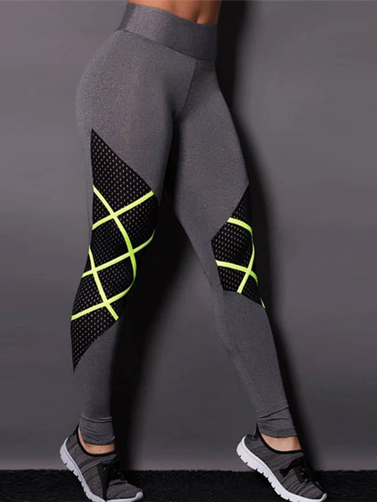 

SVOKOR Seamless Leggings Mesh Striped Stitching Sports Fitness Pants Hip Lift Quick Dry High Waist Running Trousers