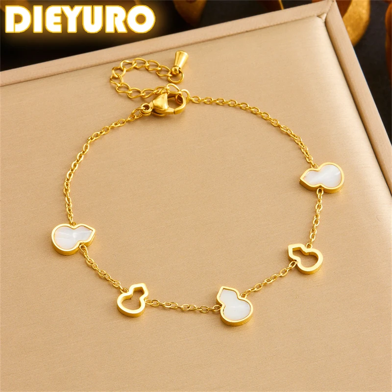 DIEYURO 316L Нержавеющая сталь Простой белый браслет в форме ракушки с полым тыквой