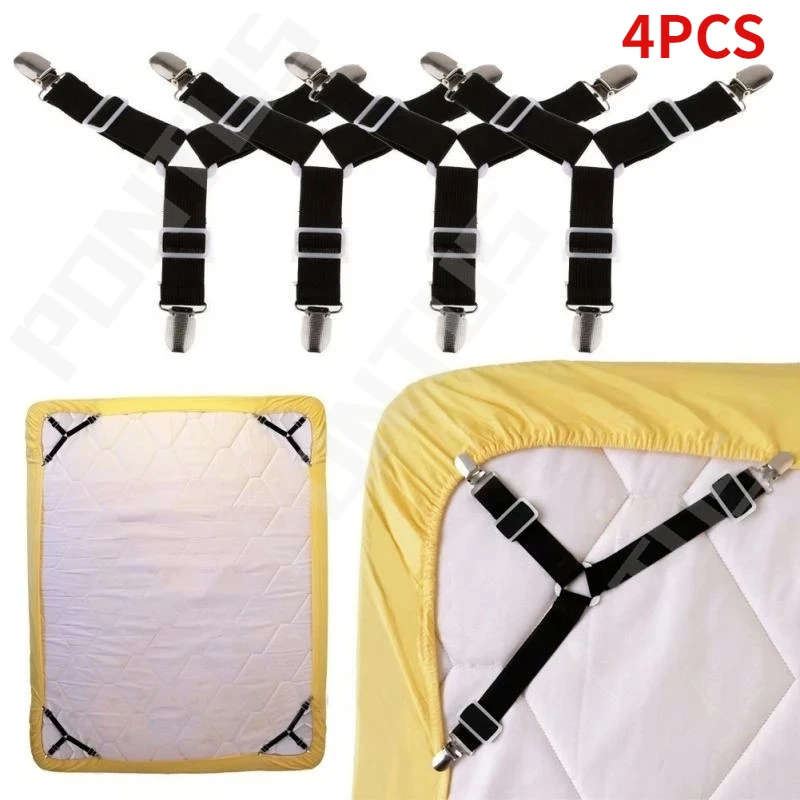 

4pcs Bed Sheet Buckle Adjustable Triangle Elastic Suspenders Gripper Holder Belt Bed Sheet Fasteners Mattress Covers Home Gadget