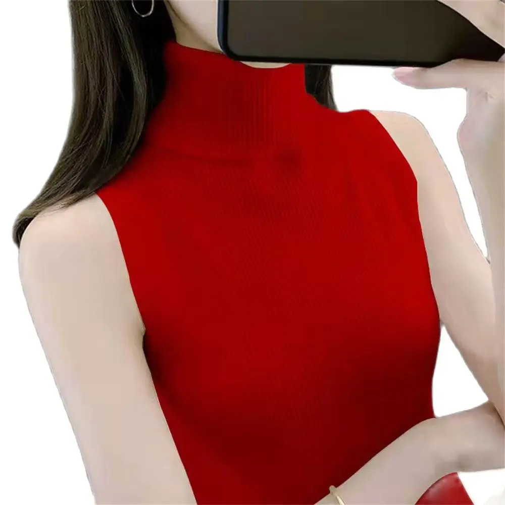 

Сексуальный эластичный свитер Turtlenck, жилет без рукавов, Женский Тонкий Топ, элегантный топ, вязаная майка на весну и осень, облегающий Топ, же...