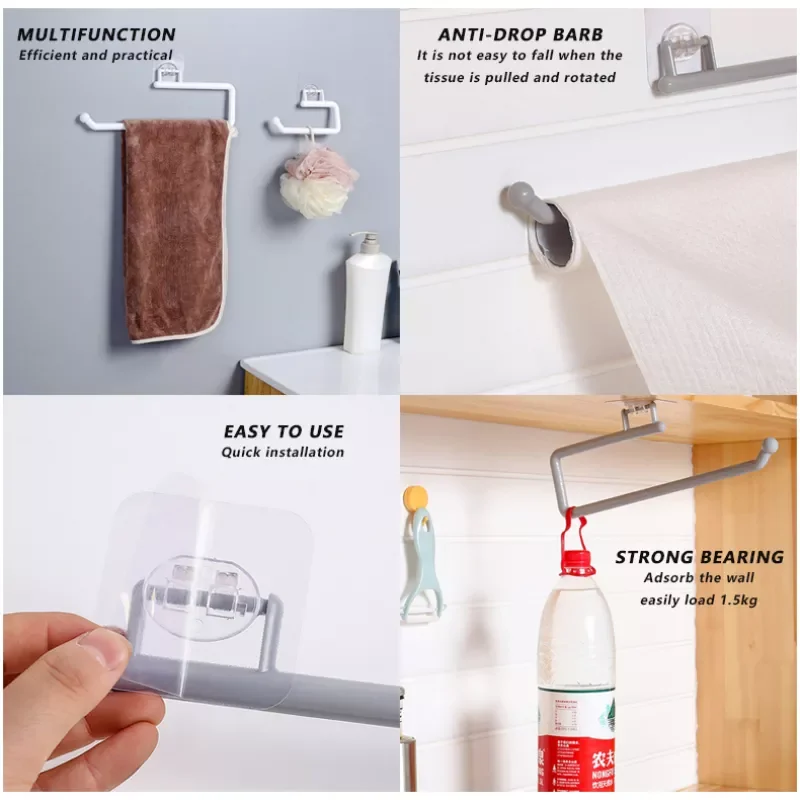 

1pcs Kitchen Paper Towel Holder Self-adhesive Accessories Under Cabinet Roll Rack Tissue Hanger Storage Rack For Bathroom Toilet