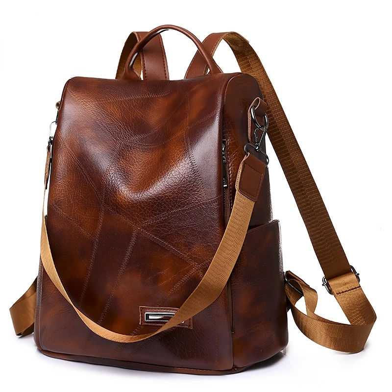 

Модный женский рюкзак из искусственной кожи, однотонный студенческий вместительный дорожный ранец с защитой от кражи для женщин