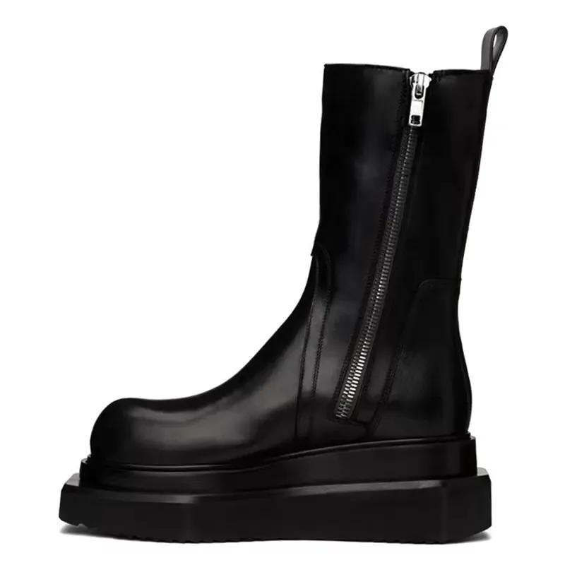 

New Gothic Men Boots in Autumn and Winter High-tube Trend British Thick-soled Cowhide Motorcycle Boots