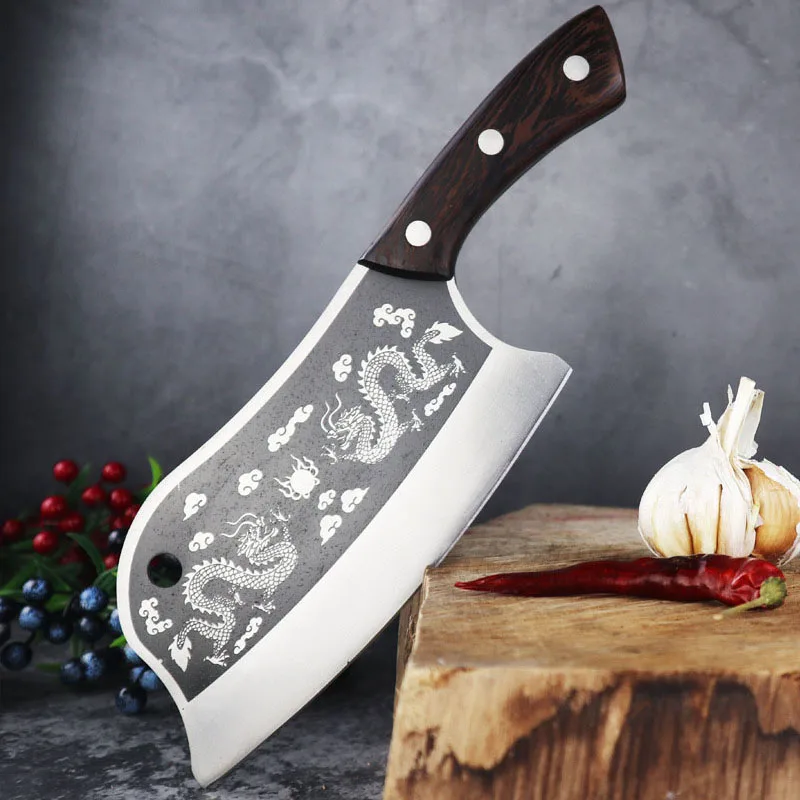 

Longquan Knife Chopper Slicing Handmade Forge Kitchen Knife Dragon Veins 8 Inch Sharp Cleaver Knife Meat And Poultry Tools Facas