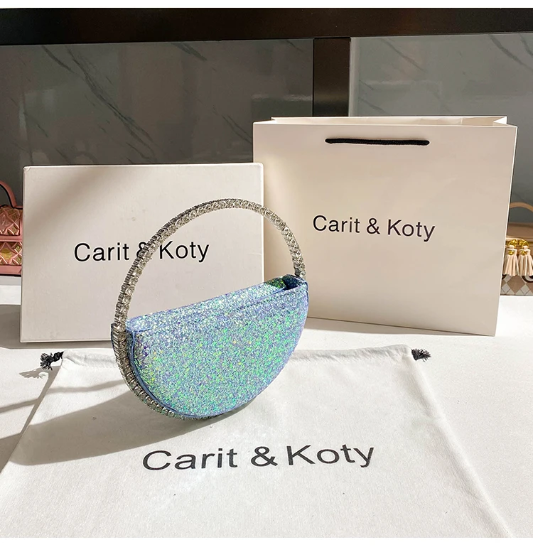 Luxury Designer Diamonds Metal Handle Handbag Glitter Shiny Sequined Evening Bag Wedding Party Clutch Purse Women Shoulder Bag