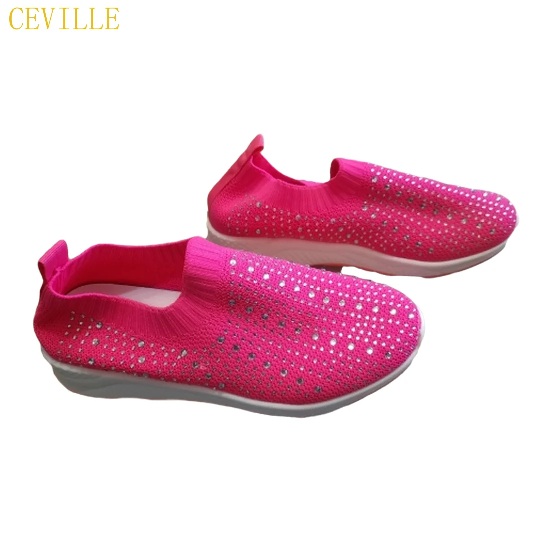 Ceville Knit Mesh Crystal Sneakers Women Comfortable Breathable Flats Shoes for Women 2022 Plus Size Casual Sports Shoes Female