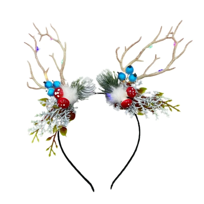 

449B Led Christmas Antlers Headband Cute Deer Horn Headband Hair Accessories Glowing Hair Hoop Christmas Elk Headband