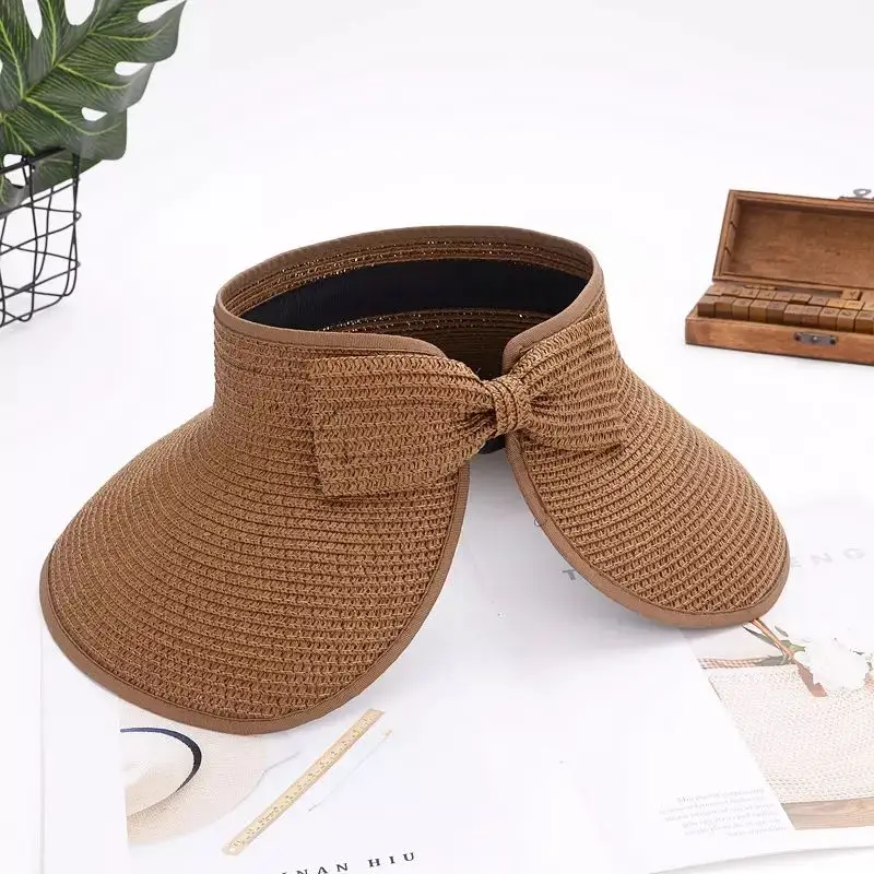 

Summer Straw Hats for Women Foldable Empty Top Hat Female Beach Sunshine Sun Hat Travel Big Brim Anti-Sun Solid Color Outdoor