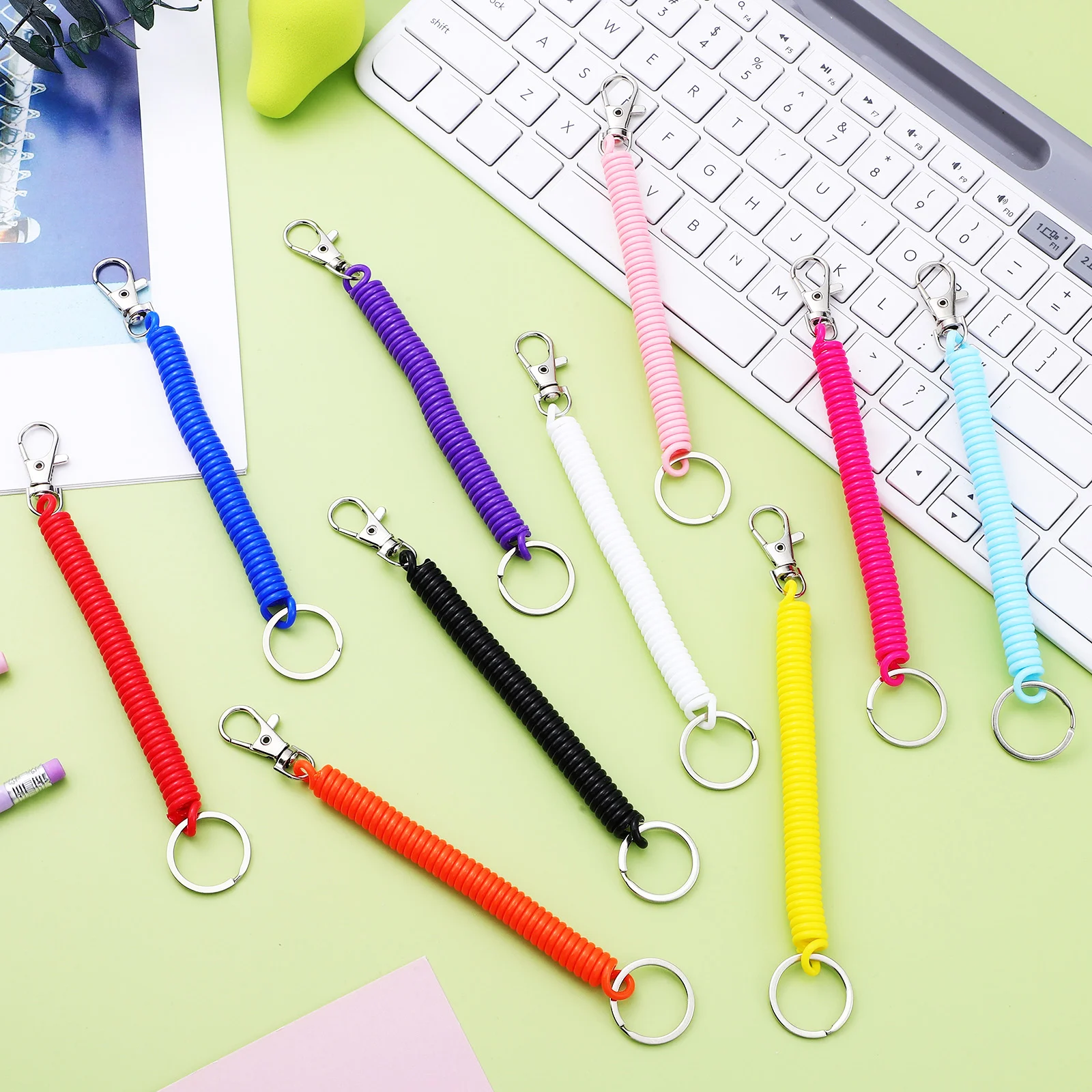 10 Pcs Key Chain Car Spiral Stretchy Spring Coil Keychain Lanyard Rings Elastic Plastic Man Retractable |