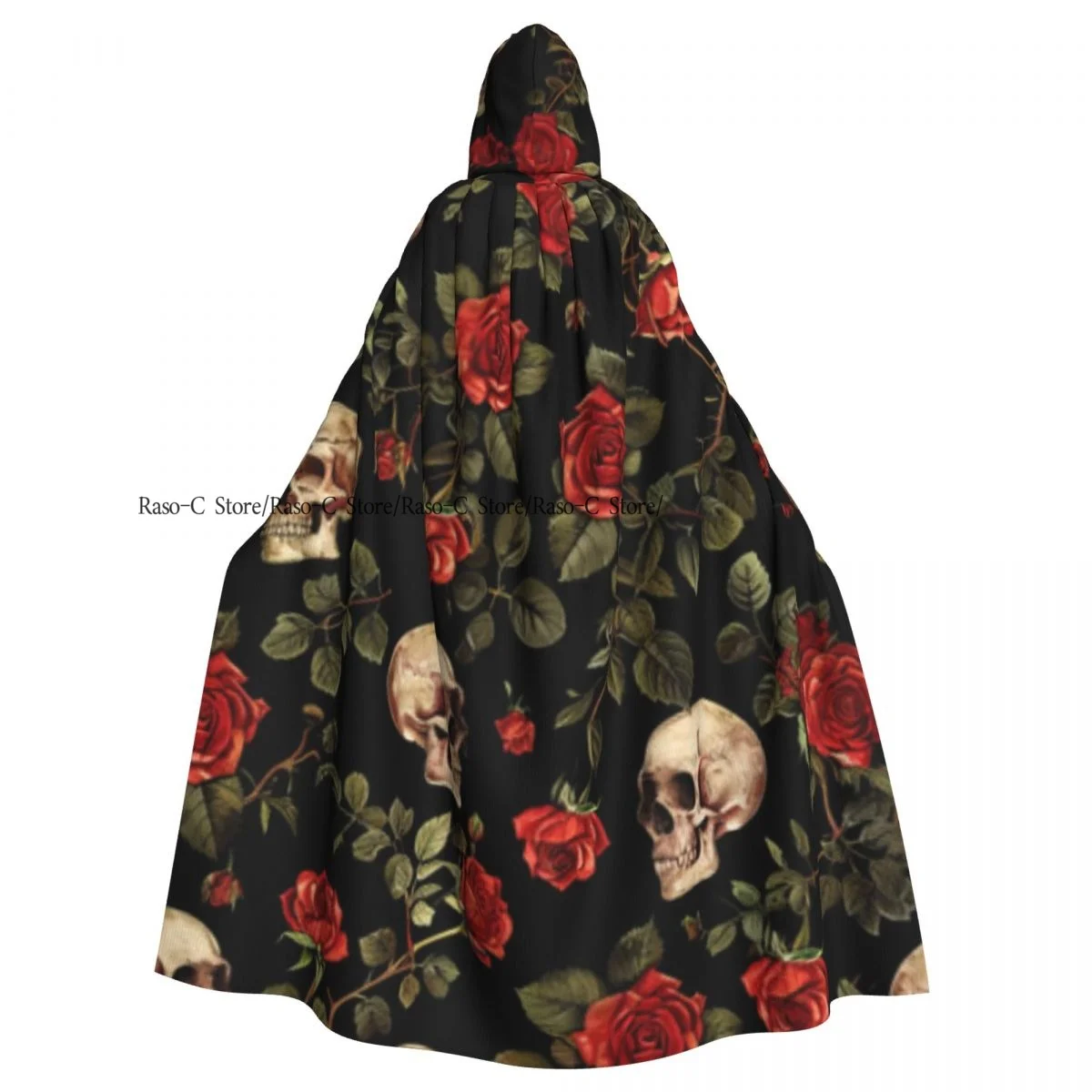 Длинная накидка плащ с рисунком роз и черепа капюшоном пальто осенние толстовки