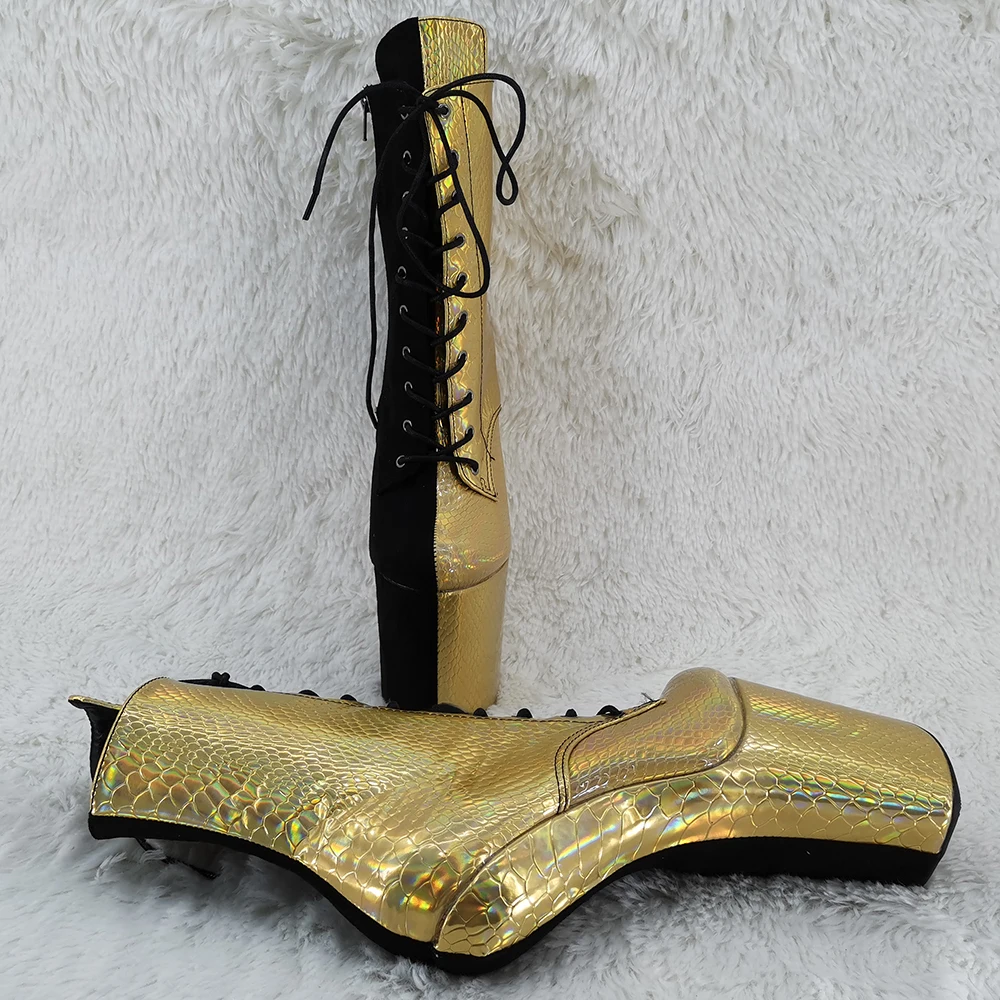 Leecabe Green Snake PU with suede  Upper Platform Ankle Boots Sexy Exotic heelless pole dance shoes