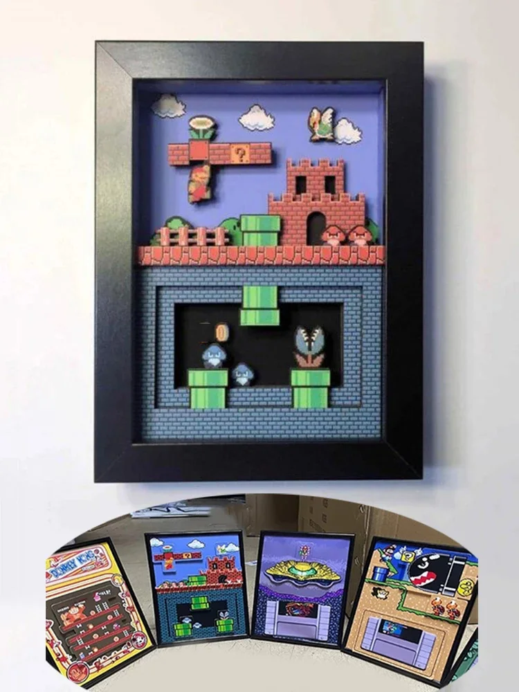 

3D Shadowbox Super Marioed Bros Zeldaed Nostalgic Game PVC Wall Painting Ornaments PVC Frame Photo Frame Home Wall Decorations