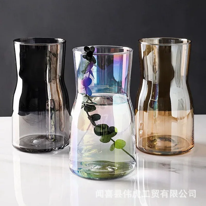 

Tabletop Vase Transparent Electroplated Illusion Glass Vase Model Room Decorative Small Vase Light Luxury Ornaments Scandinavian