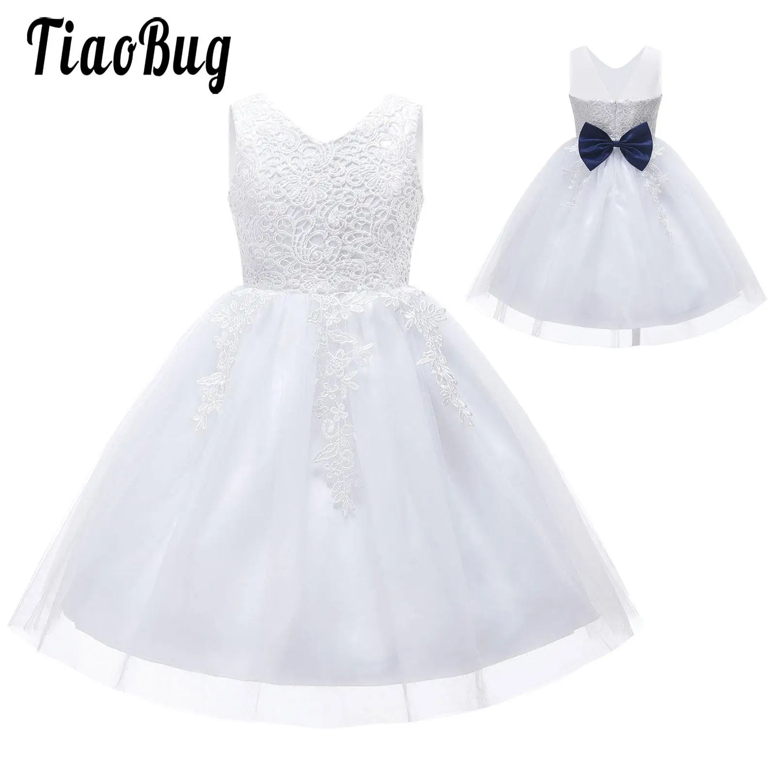 

Baby Girls Lace Floral Bow Princess Dress Infant 1st Birthday Party Ball Gown Girl White Baptism Tutu Costume Christening Party