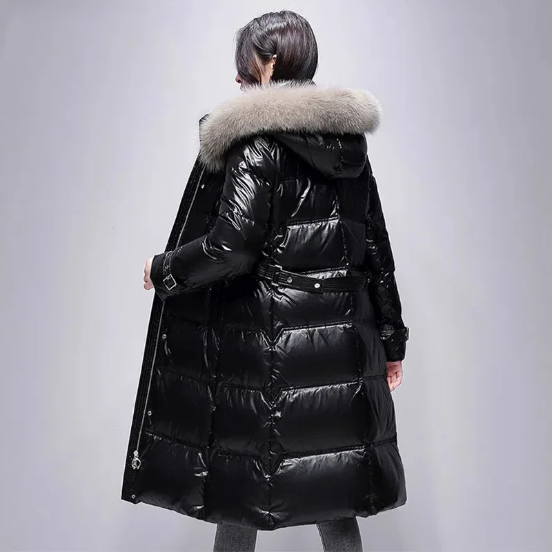 High-End Down Jacket Women Winter 2022 Detachable Hat Long Real Fox Fur Collar Parkas White Duck Down Quality Warm Coat Female