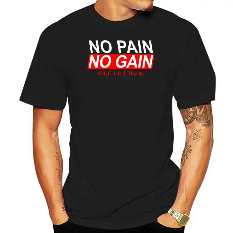 

Футболка Gymer с надписью «NO PAIN NO GAIN SHUT UP & TRAIN», хлопковая рубашка с круглым вырезом и принтом, Топ