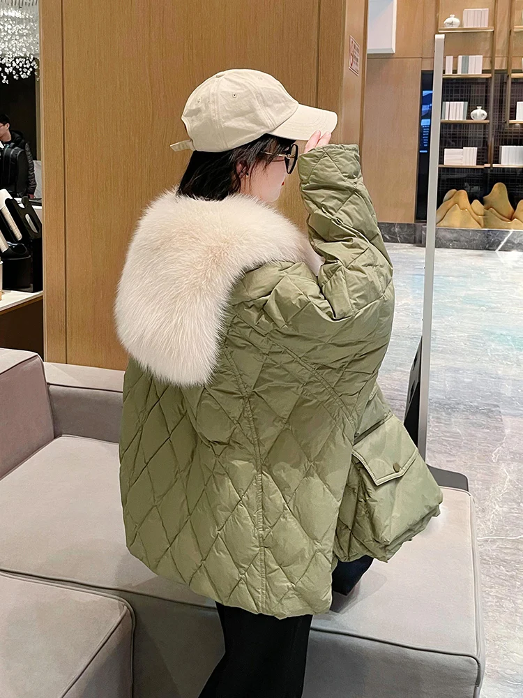 Coat Women Winter Jacket 2022 New Cotton Parkas Detachable Faux Fur Navy Mid-Length Overcome