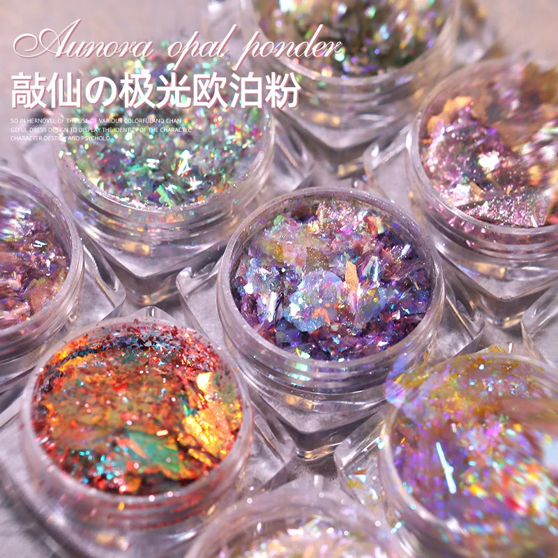 

1Box Opal Nail Flakes Purple Orange Glitter Powder Crystal Flakes Iridescent Sequin Gold Leaf Nail Art Manicure Palliette Decor