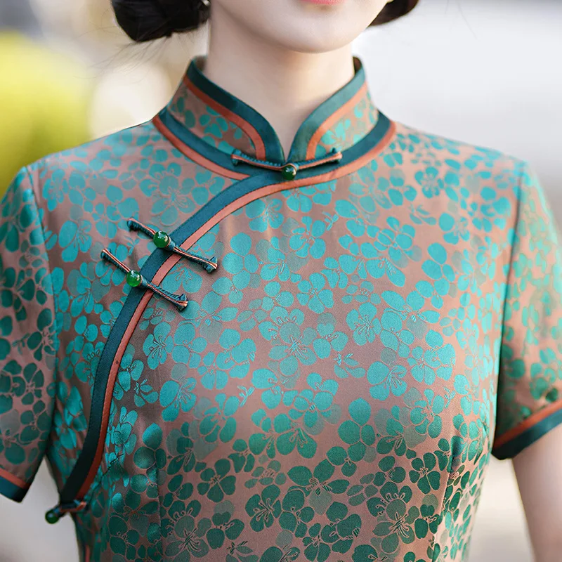 Высокое качество из натурального шелка Cheongsam Qipao женский 2024 новое летнее платье