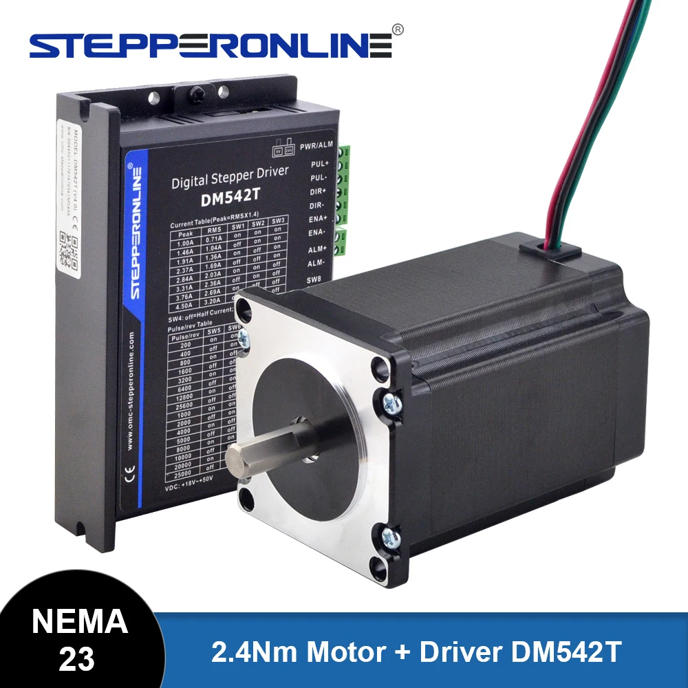

STEPPERONLINE Шаговый двигатель Nema 23 2,4 Нм 4А с драйвером DM542T