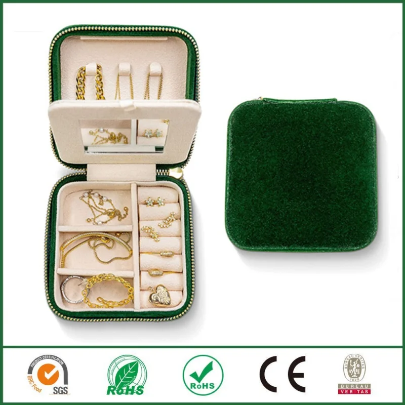 Travel essentials-Plush Velvet Jewelry Box Organizer|Travel Jewelry Case Organizer|Small Jewelry Box for Women with Mirror