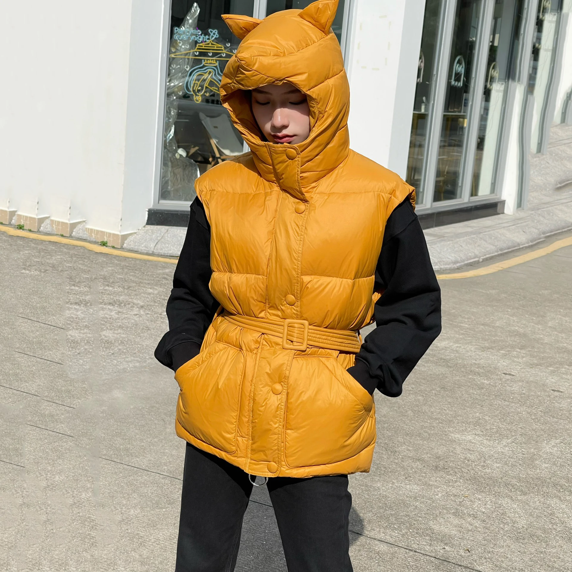 

Autumn and winter must-have new products five-color classic fox ears hooded cotton vest temperament fashion warm jacket women