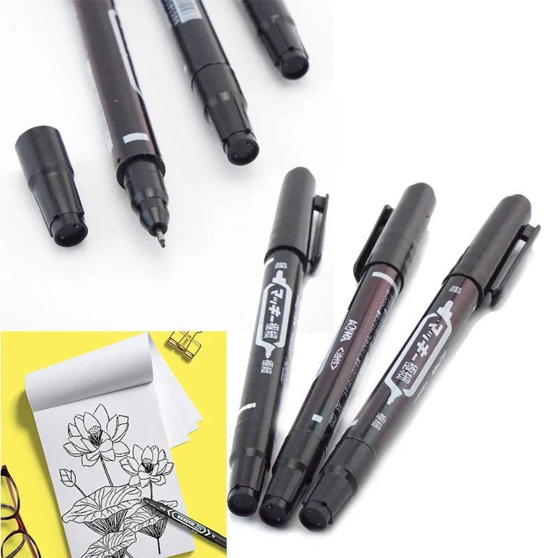 

Art Markers Pens Twin Tip Colored Permanent Fine Point Waterproof Oily Black Ink Sketchbook Painting School Supplies