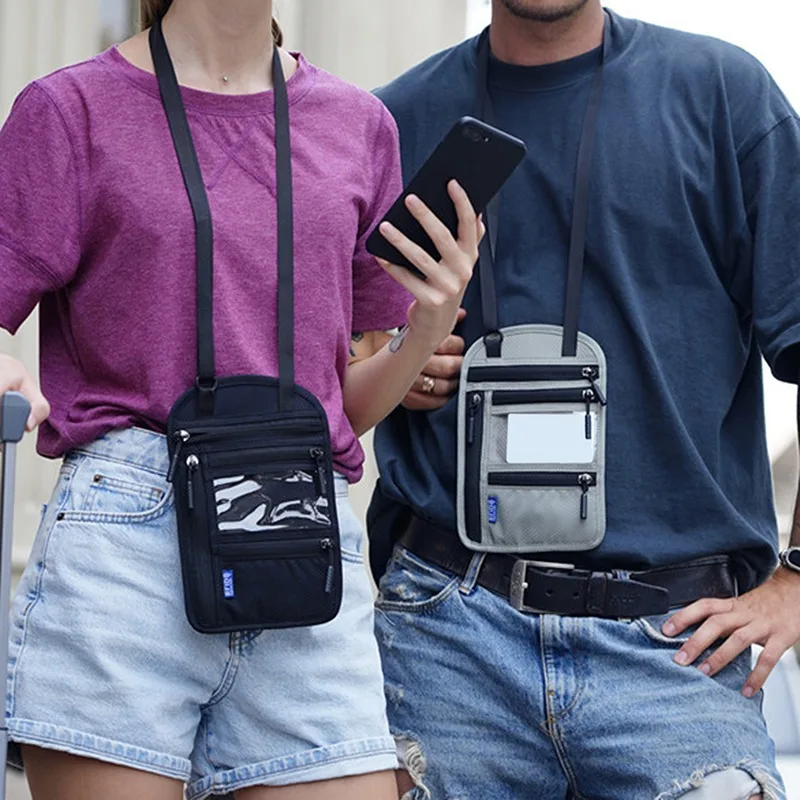 

Travel Neck Strap Passport Card Holder Nylon Wallet Purse For Phone Multifunction Neck Pouch Slim Bussiness Wallet For Men Women