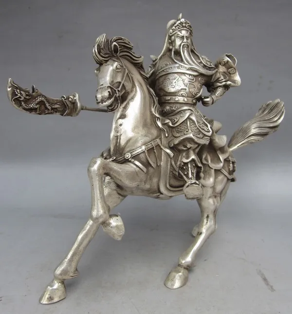 

Collectable Tibet Silver Warrior God Guan Yu Statue UJH5UY copper tools wedding Decoration Brass Bronze