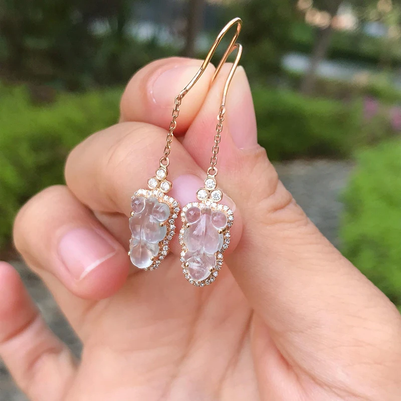 Оригинальные Серебряные серьги с бриллиантами из натуральных ледяных семян Hetian