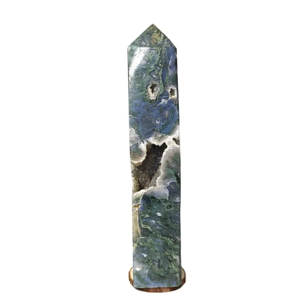 

Large Natural gem Moss Agate Geode Crystal Cluster Tower Obelisk Home Room Decorated with Holiday Gift Crystal Stone Healing